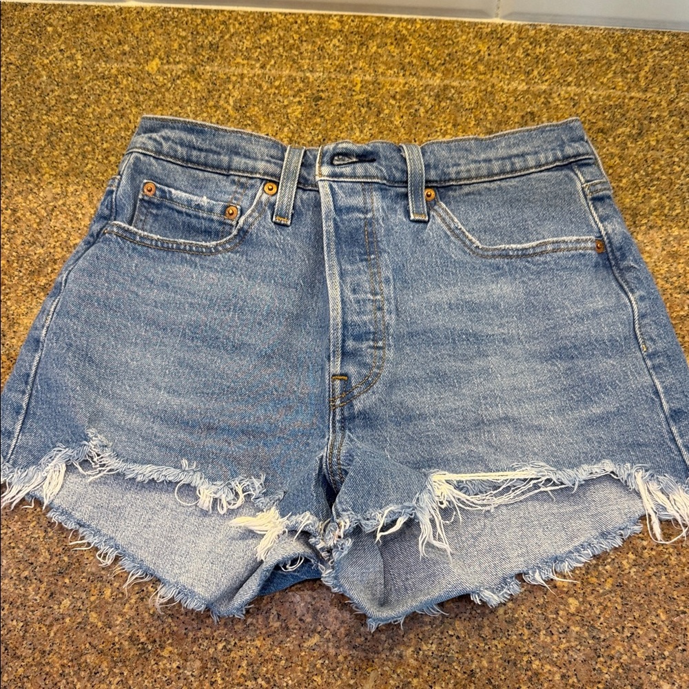 Levi's Blue Distressed Jean Shorts